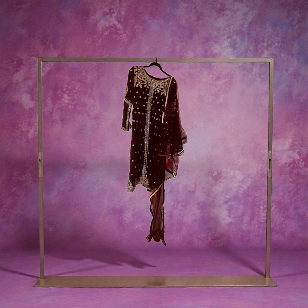 Elegant Maroon and Gold Embellished Net Sharara set
